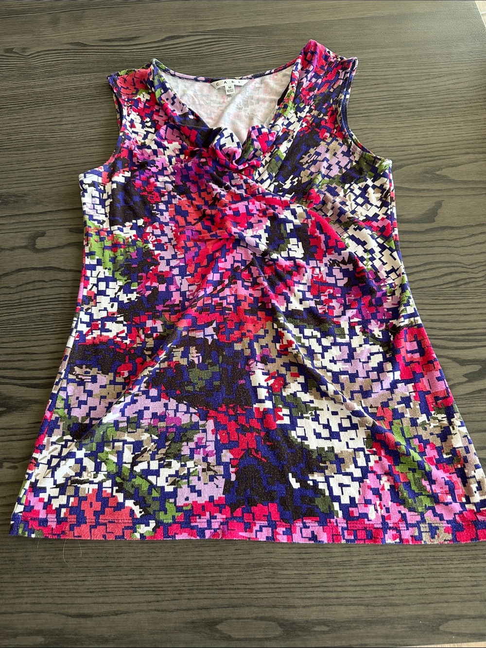 CAbi Pixel Floral Cowl Neck Tank Top - Pink, Purple, Green, White
